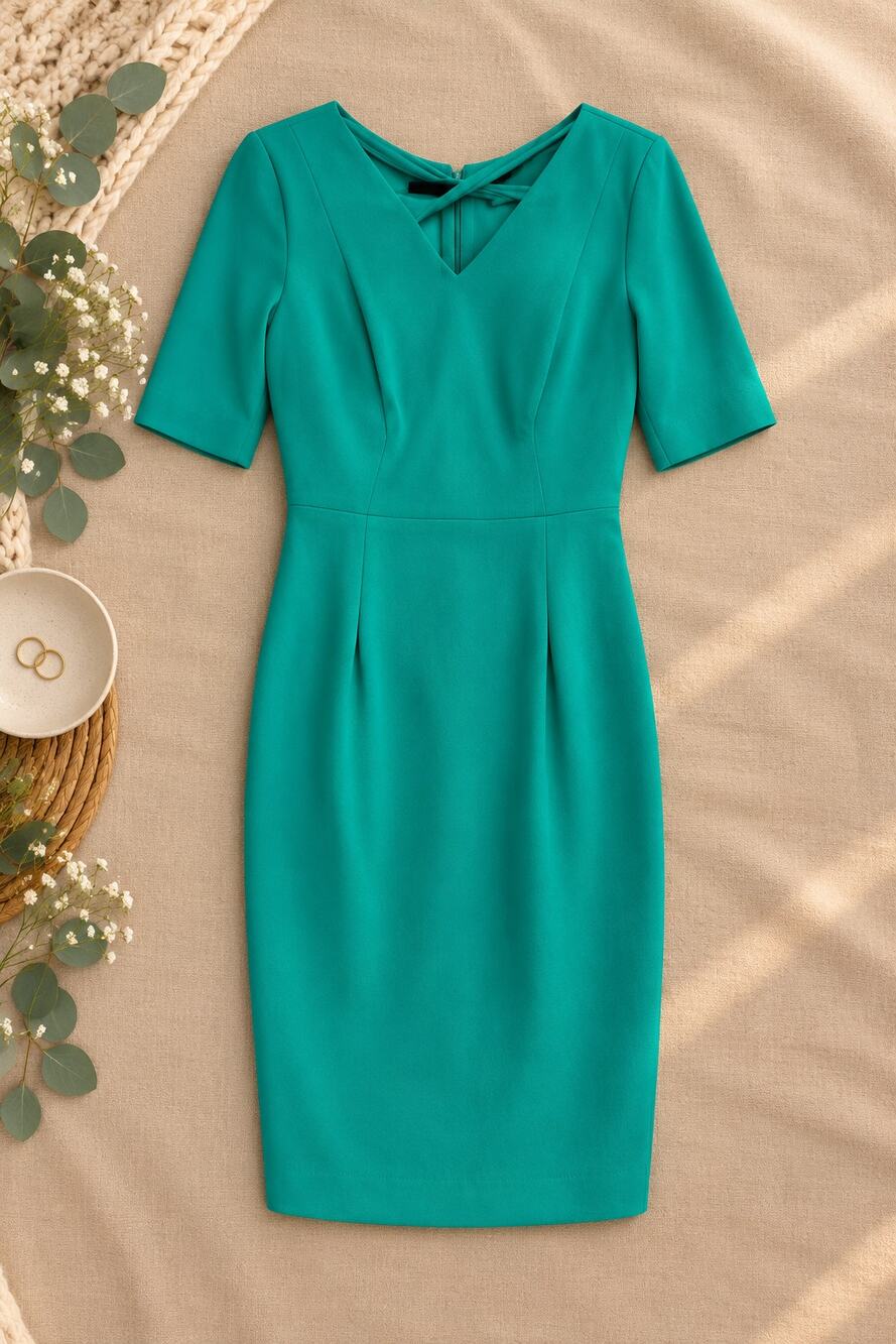 Black Halo Green Crewneck Cutout Sheath Dress Short Sleeve Quiet Luxury Size 4
